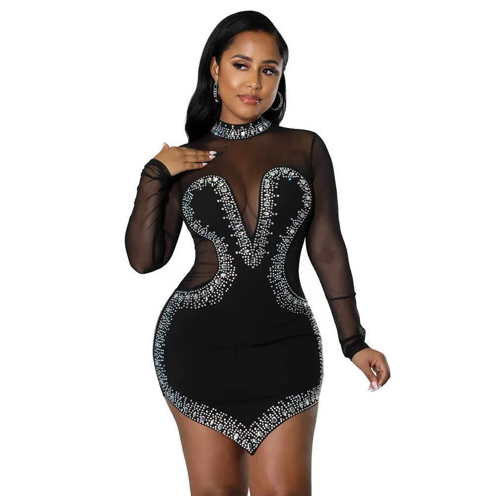 Walking Godess Diamond Mini Dress